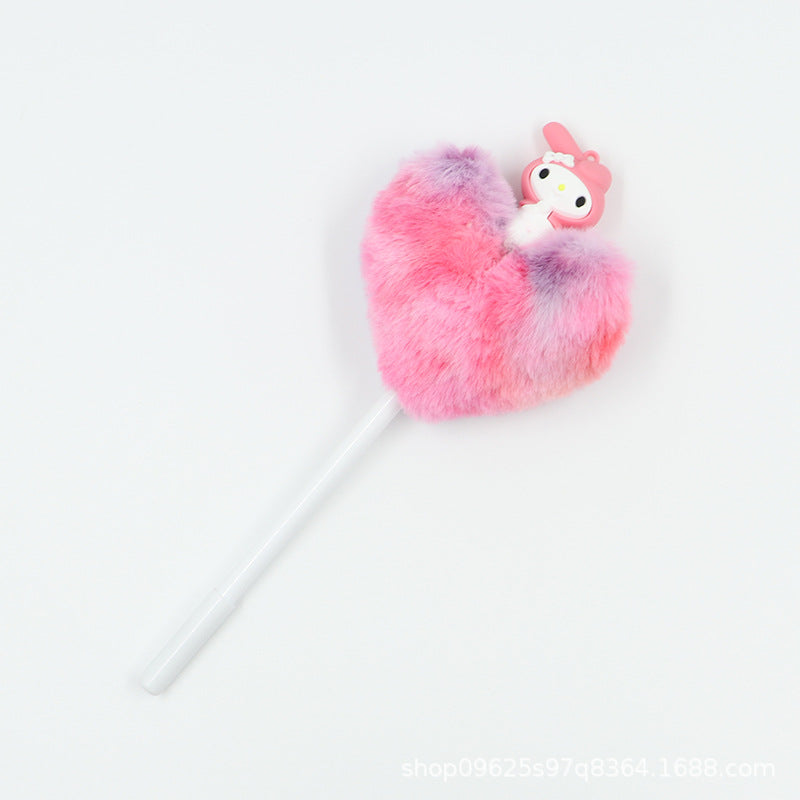 Heart shaped fur ball shaped cartoon ballpoint pen