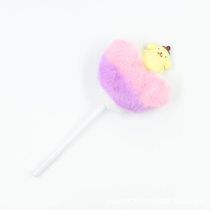 Heart shaped fur ball shaped cartoon ballpoint pen