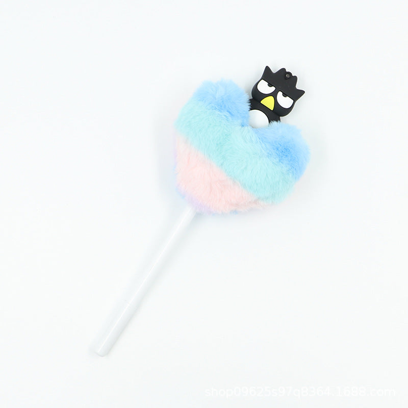 Heart shaped fur ball shaped cartoon ballpoint pen