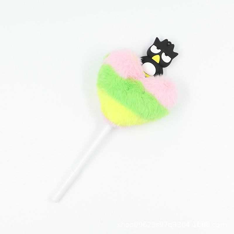 Heart shaped fur ball shaped cartoon ballpoint pen