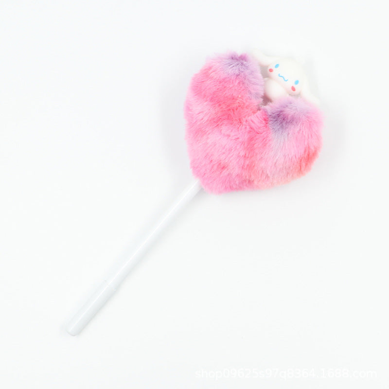 Heart shaped fur ball shaped cartoon ballpoint pen