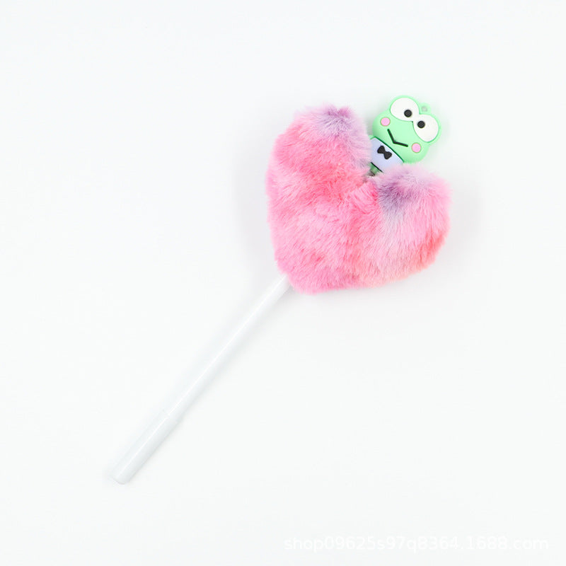 Heart shaped fur ball shaped cartoon ballpoint pen