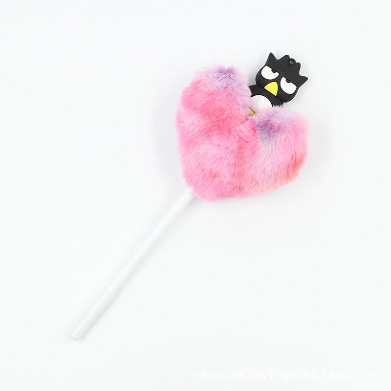 Heart shaped fur ball shaped cartoon ballpoint pen