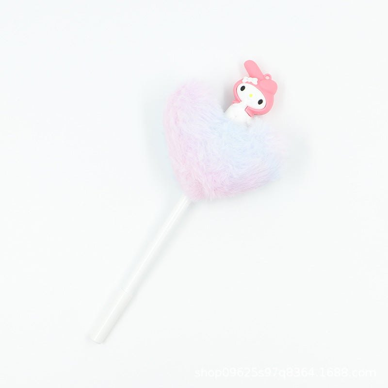 Heart shaped fur ball shaped cartoon ballpoint pen