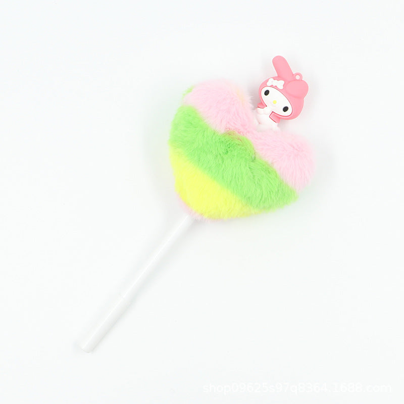 Heart shaped fur ball shaped cartoon ballpoint pen