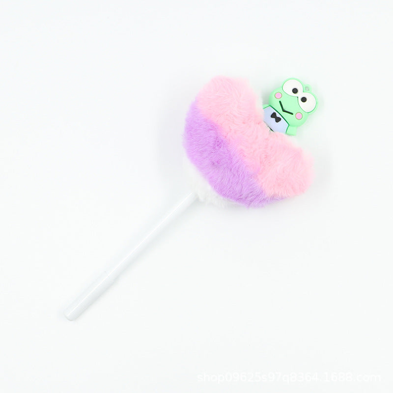 Heart shaped fur ball shaped cartoon ballpoint pen