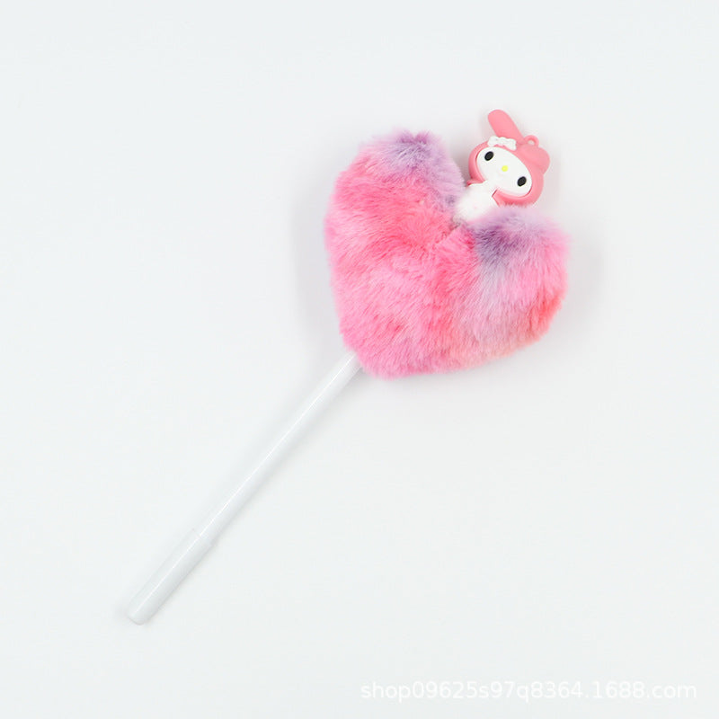 Heart shaped fur ball shaped cartoon ballpoint pen