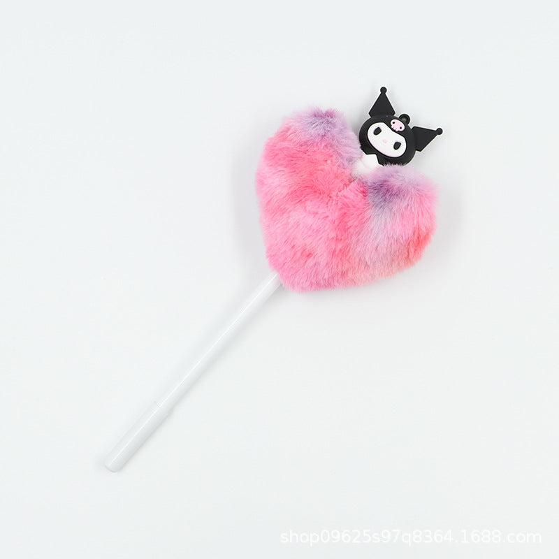 Heart shaped fur ball shaped cartoon ballpoint pen