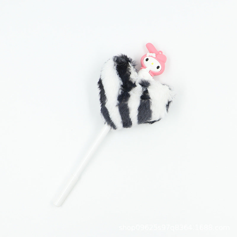 Heart shaped fur ball shaped cartoon ballpoint pen