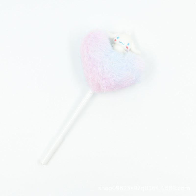 Heart shaped fur ball shaped cartoon ballpoint pen