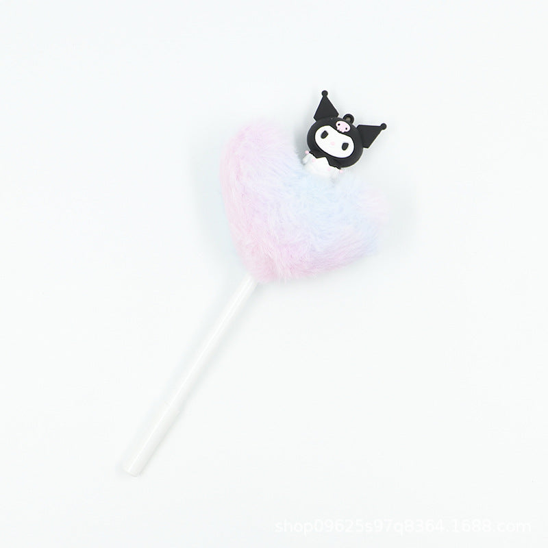 Heart shaped fur ball shaped cartoon ballpoint pen