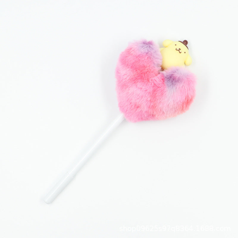 Heart shaped fur ball shaped cartoon ballpoint pen