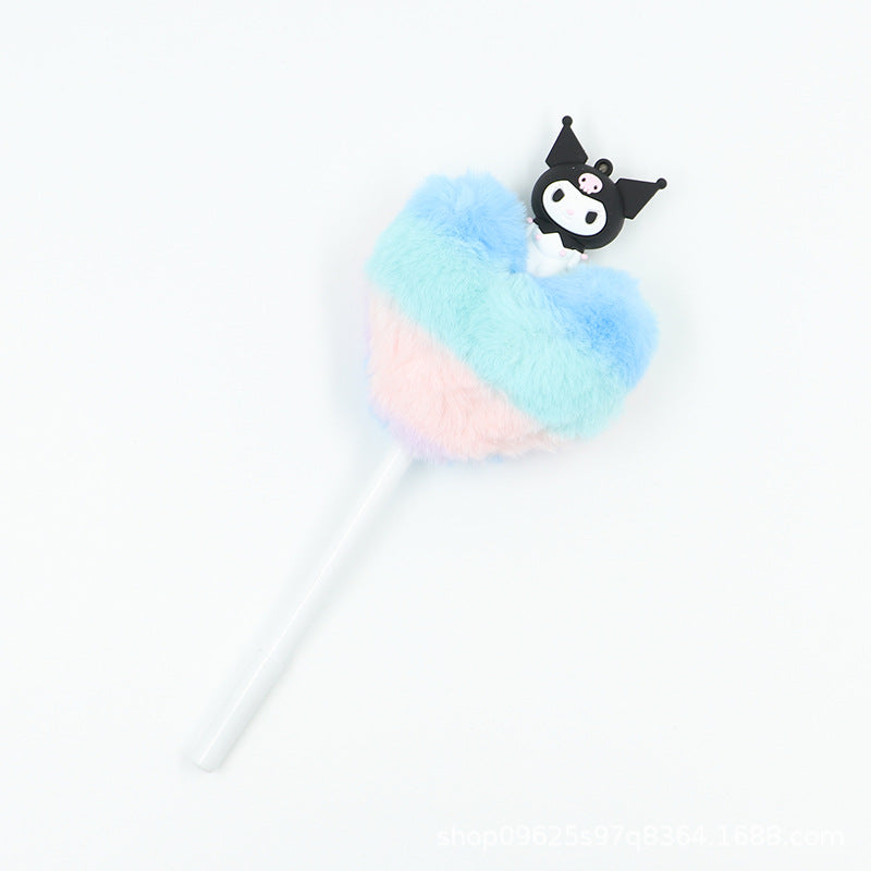 Heart shaped fur ball shaped cartoon ballpoint pen