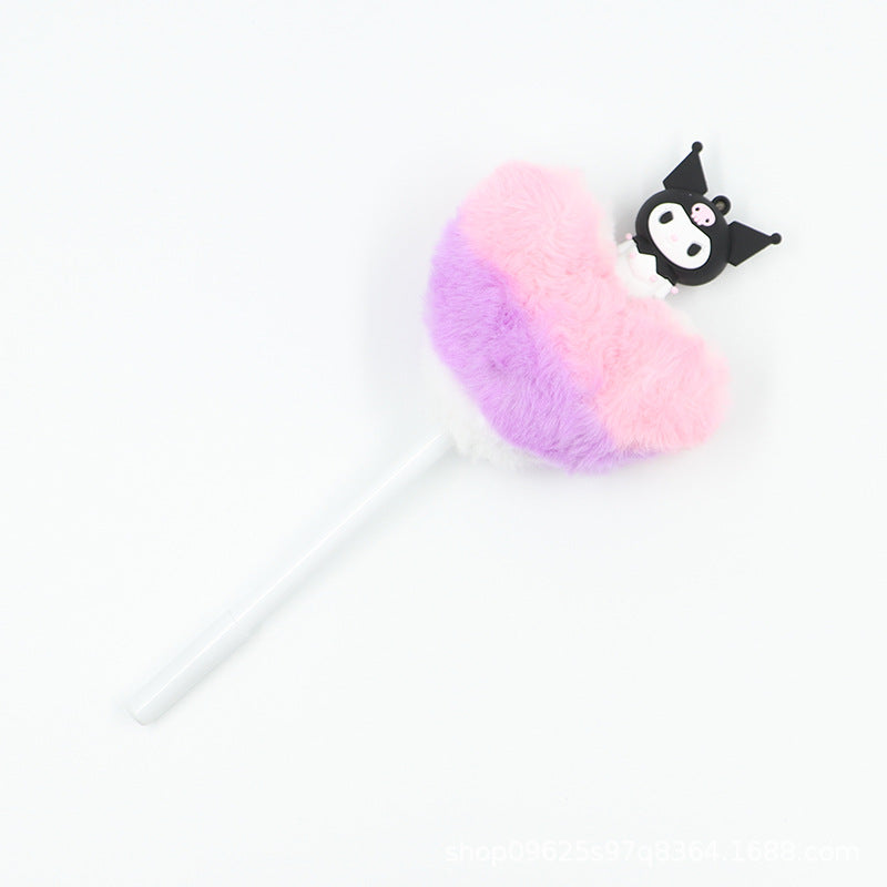 Heart shaped fur ball shaped cartoon ballpoint pen