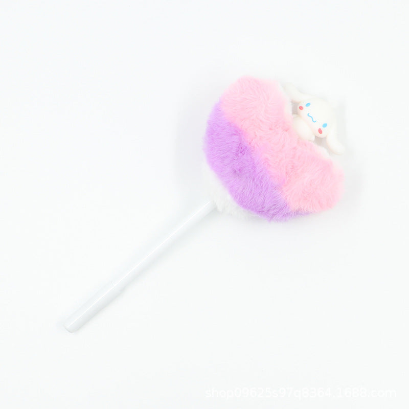 Heart shaped fur ball shaped cartoon ballpoint pen