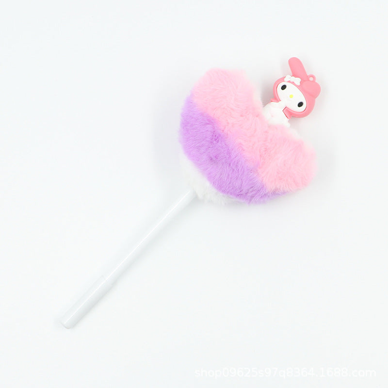 Heart shaped fur ball shaped cartoon ballpoint pen