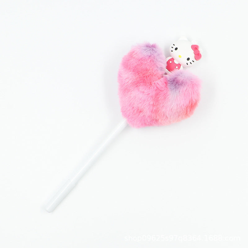 Heart shaped fur ball shaped cartoon ballpoint pen