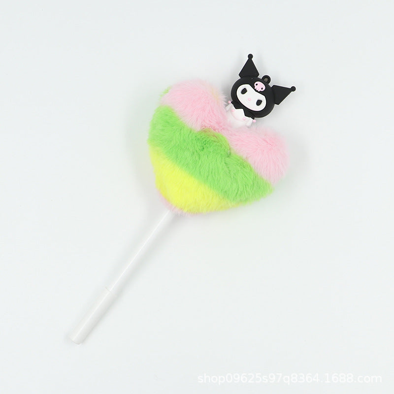 Heart shaped fur ball shaped cartoon ballpoint pen