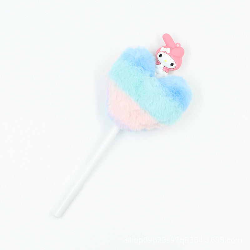 Heart shaped fur ball shaped cartoon ballpoint pen