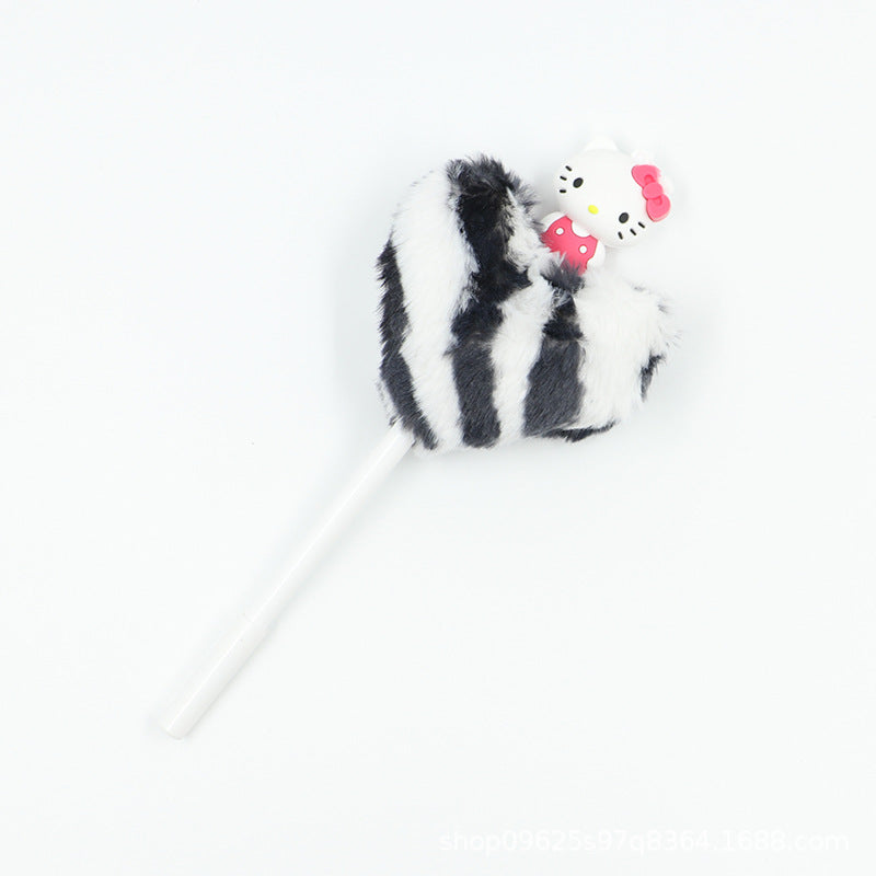 Heart shaped fur ball shaped cartoon ballpoint pen